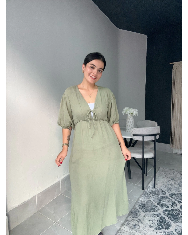 Midi Mint Yeşili Müslin Elbise
