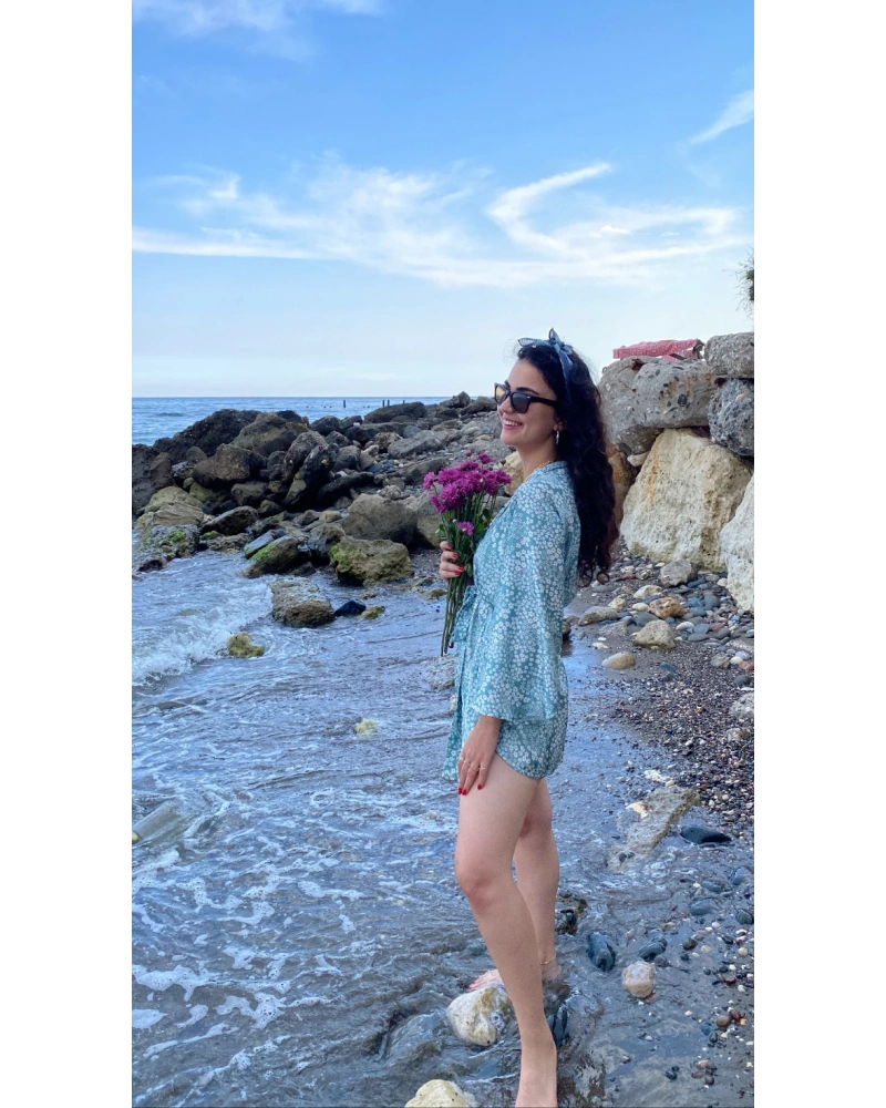 Mint Çiçek Desenli Pareo