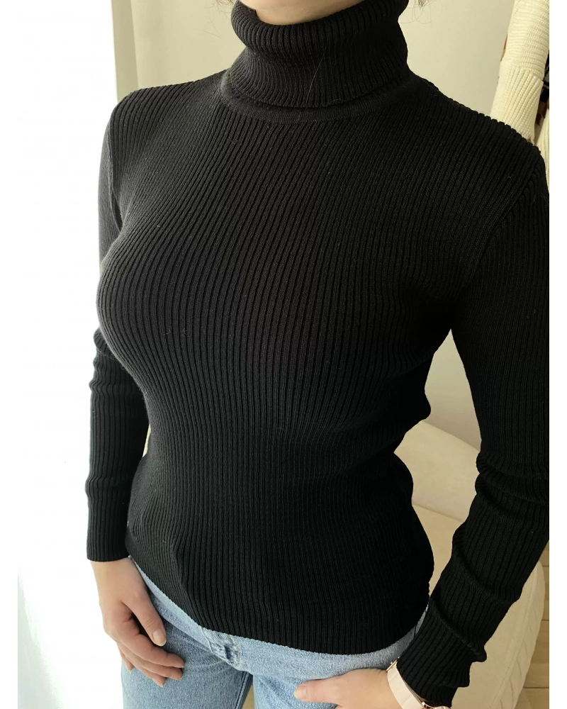 Siyah Balıkçı Yaka Kazak