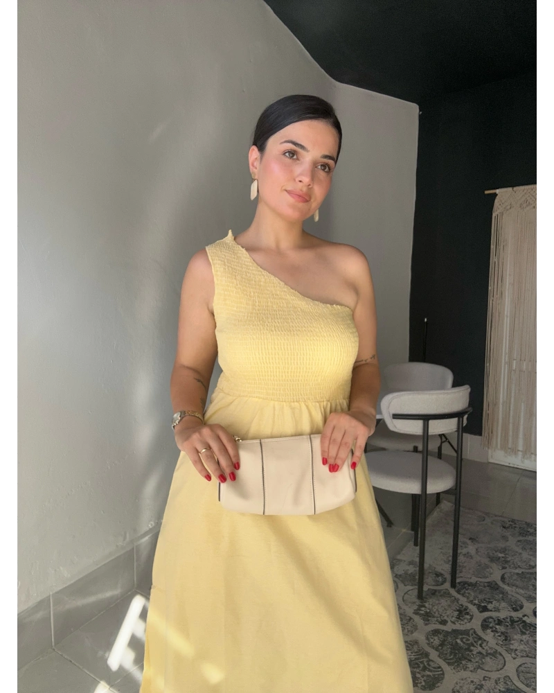 Tek Omuz Sarı Elbise