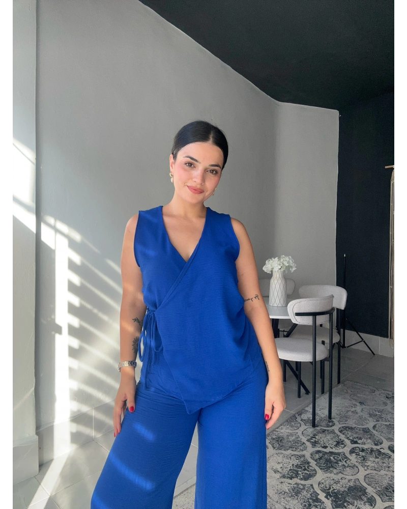 Yandan Bağlamalı Saks Mavisi Takım