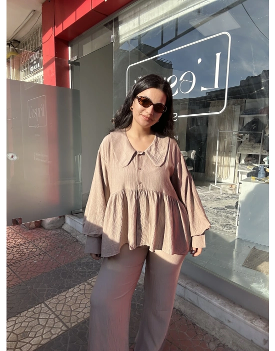 Kalp Yaka Bej Takım