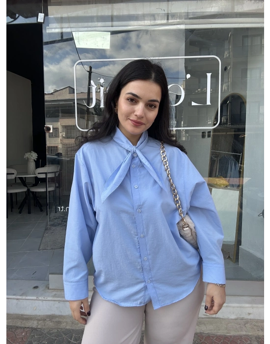 Fular Yaka Poplin Gömlek