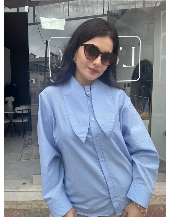 Fular Yaka Poplin Gömlek