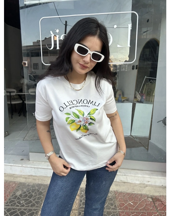 Limon Desenli Beyaz Tişört