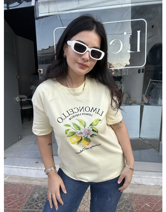 Limon Desenli Sarı Tişört