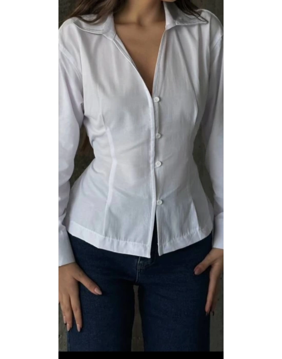 Arkadan Bağlamalı Beyaz Gömlek