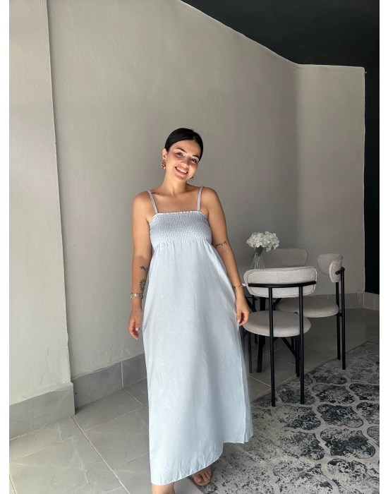 Askılı Bebe Mavisi Uzun Elbise