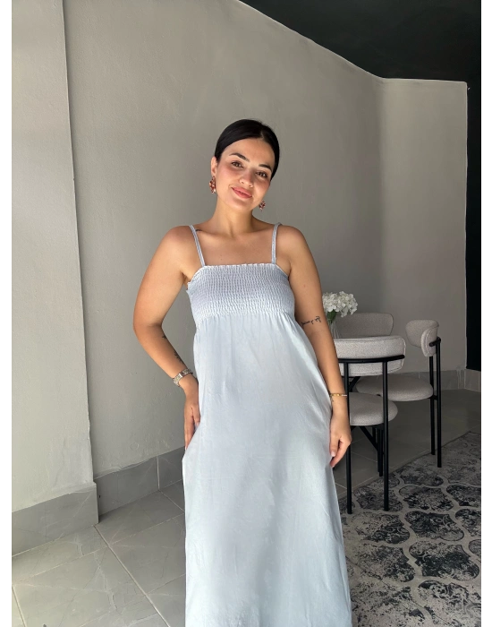 Askılı Bebe Mavisi Uzun Elbise