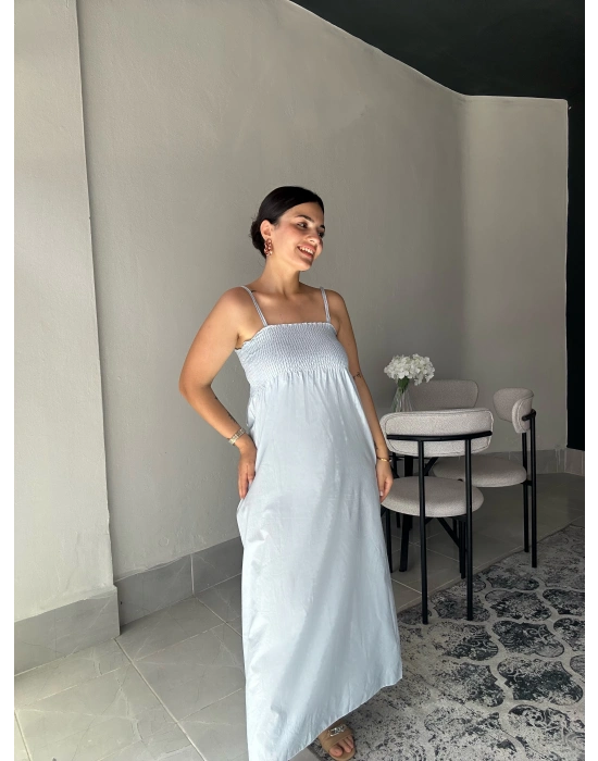 Askılı Bebe Mavisi Uzun Elbise