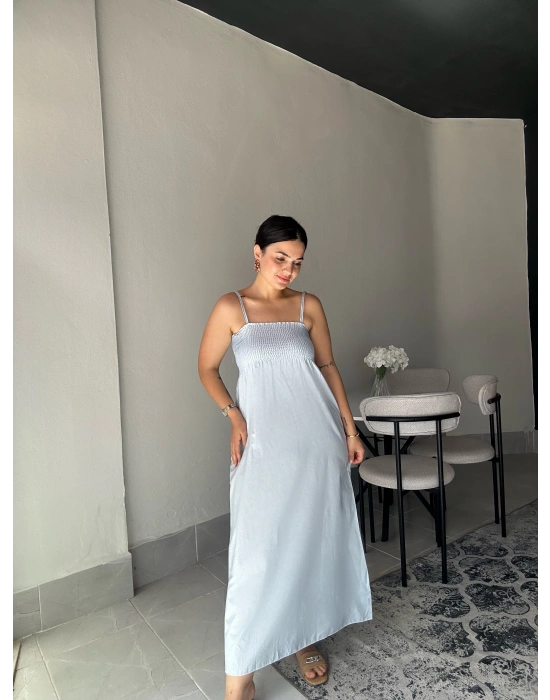 Askılı Bebe Mavisi Uzun Elbise