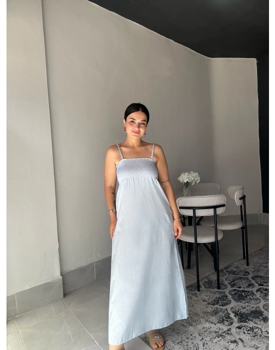 Askılı Bebe Mavisi Uzun Elbise