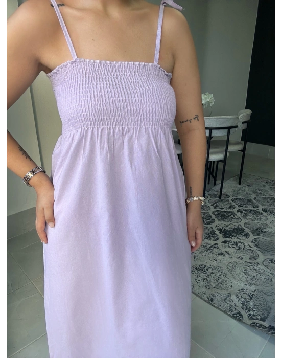 Askılı Lila Uzun Elbise