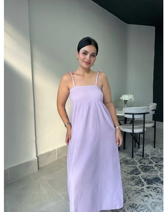 Askılı Lila Uzun Elbise