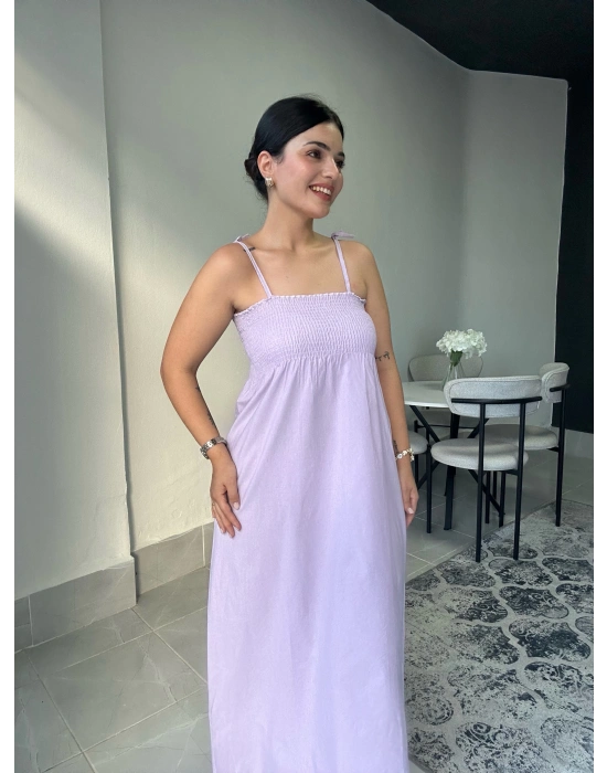 Askılı Lila Uzun Elbise