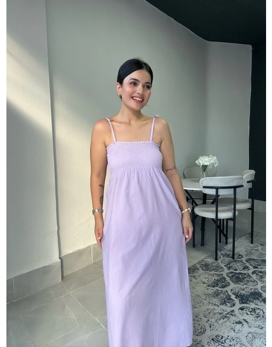 Askılı Lila Uzun Elbise