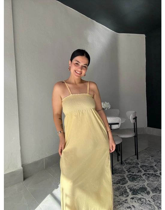 Askılı Sarı Uzun Elbise