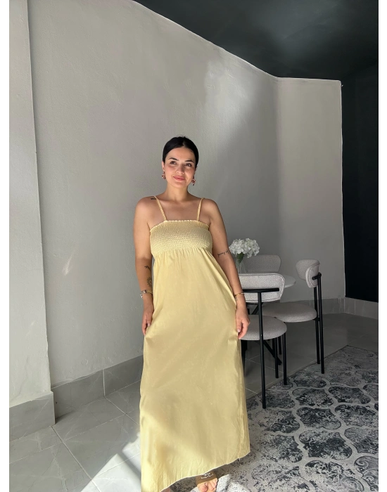 Askılı Sarı Uzun Elbise