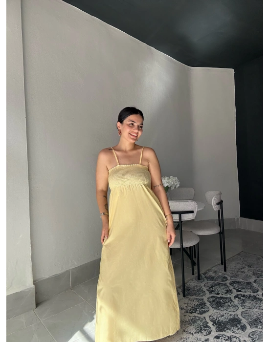 Askılı Sarı Uzun Elbise