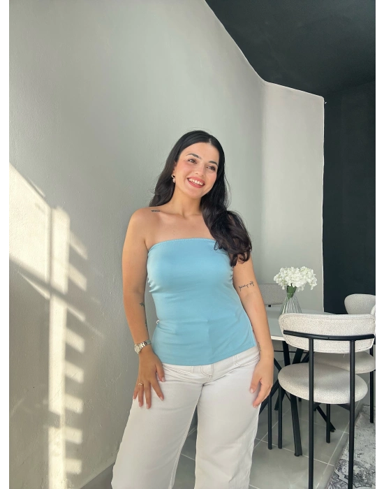 Bebe Mavisi Straplez Bluz