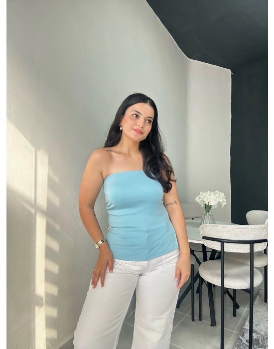 Bebe Mavisi Straplez Bluz