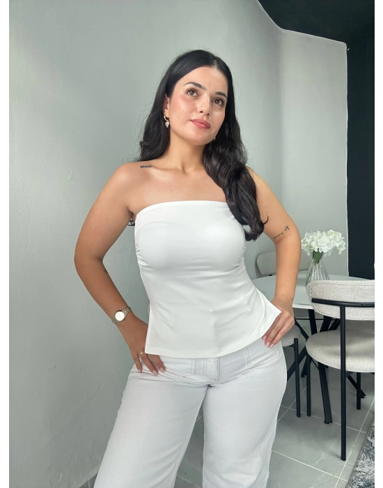Beyaz Straplez Bluz