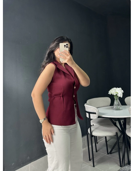 Bordo Düğmeli Yelek