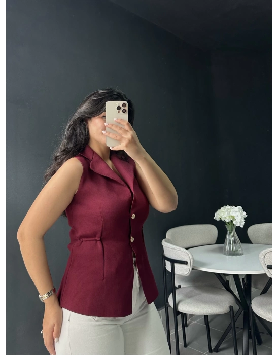 Bordo Düğmeli Yelek