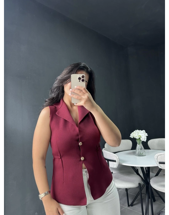 Bordo Düğmeli Yelek