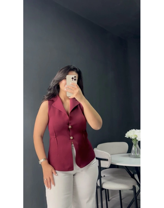 Bordo Düğmeli Yelek