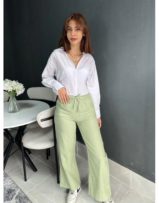 Çağla Yeşili Keten Pantolon