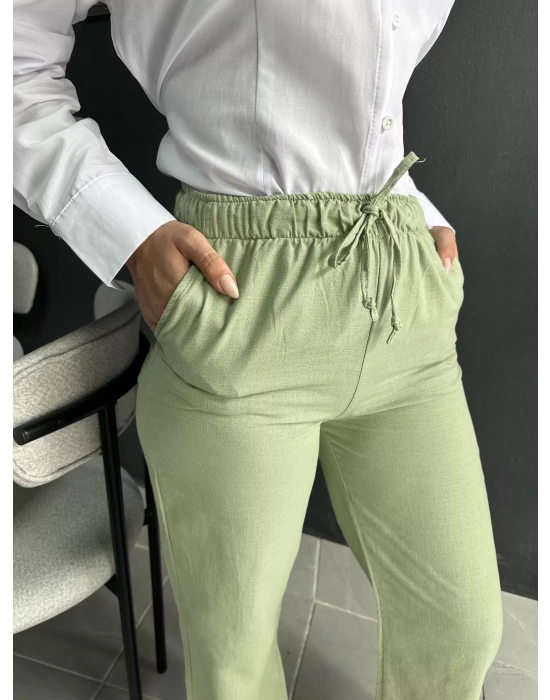 Çağla Yeşili Keten Pantolon