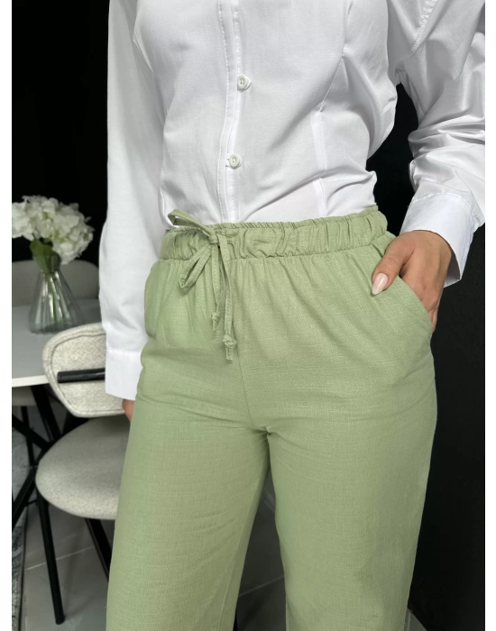 Çağla Yeşili Keten Pantolon