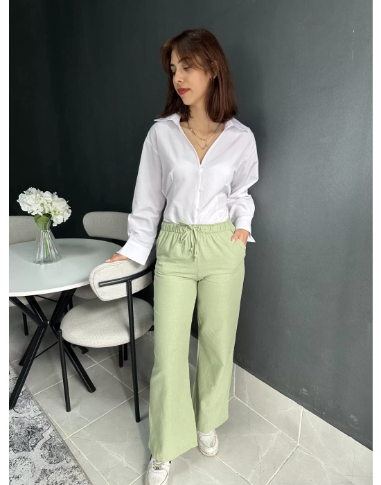 Çağla Yeşili Keten Pantolon