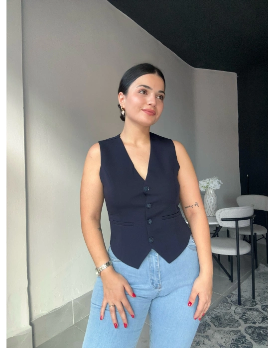 Düğmeli Lacivert Yelek