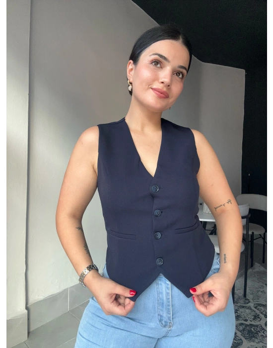 Düğmeli Lacivert Yelek