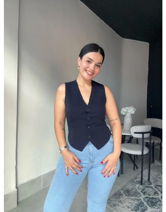 Düğmeli Lacivert Yelek