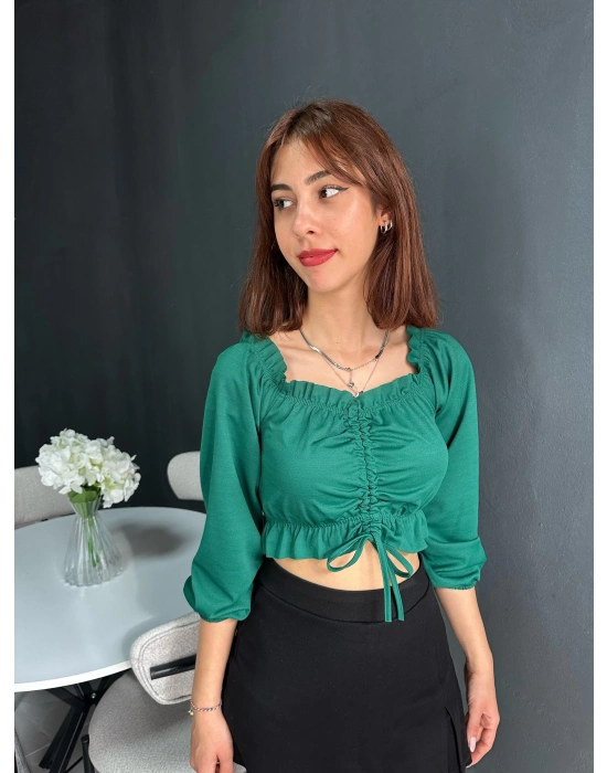 Düşük Kol Yeşil Bluz