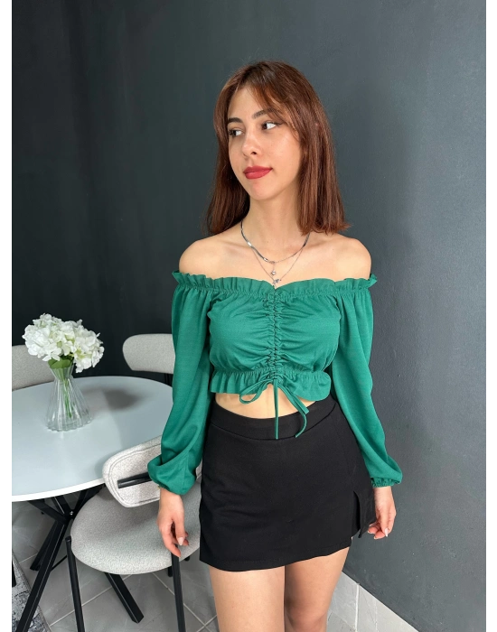 Düşük Kol Yeşil Bluz