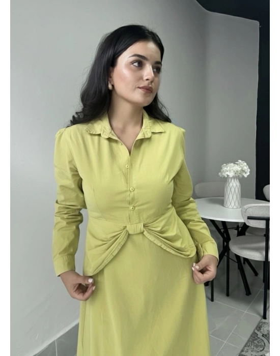 Gömlek Yaka Yağ Yeşili Elbise