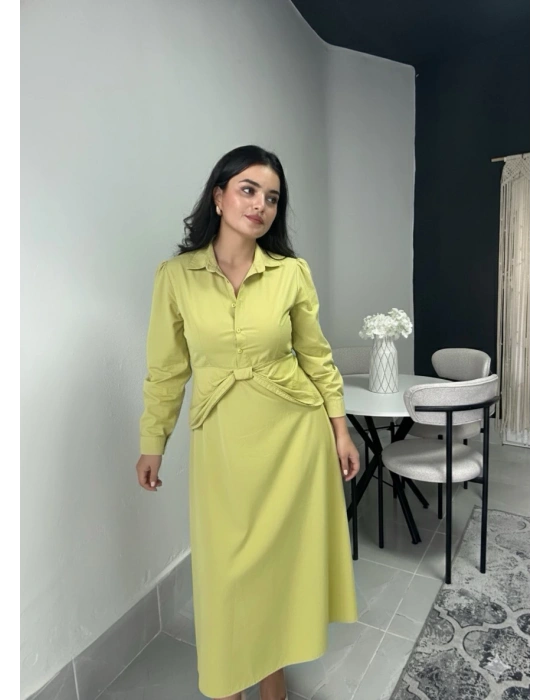 Gömlek Yaka Yağ Yeşili Elbise