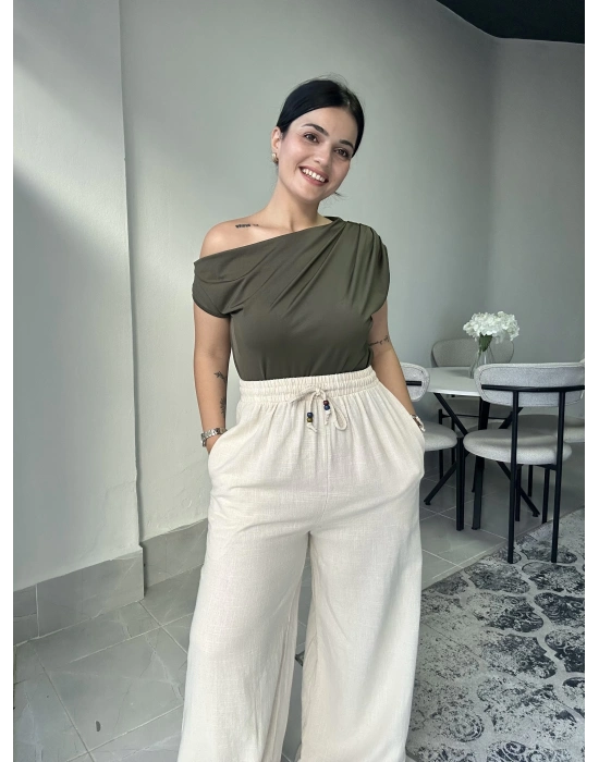 Ham Keten Krem Pantolon