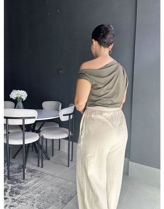 Ham Keten Krem Pantolon