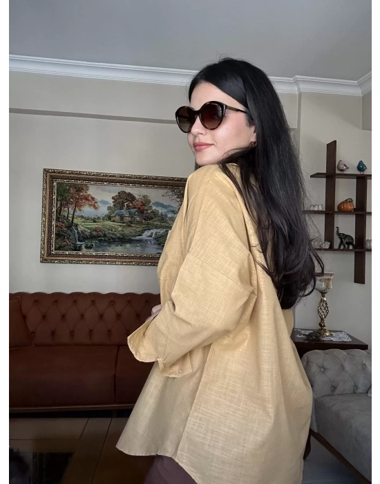 Hardal Oversize Keten Gömlek