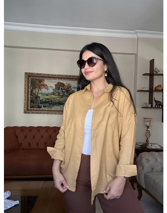 Hardal Oversize Keten Gömlek