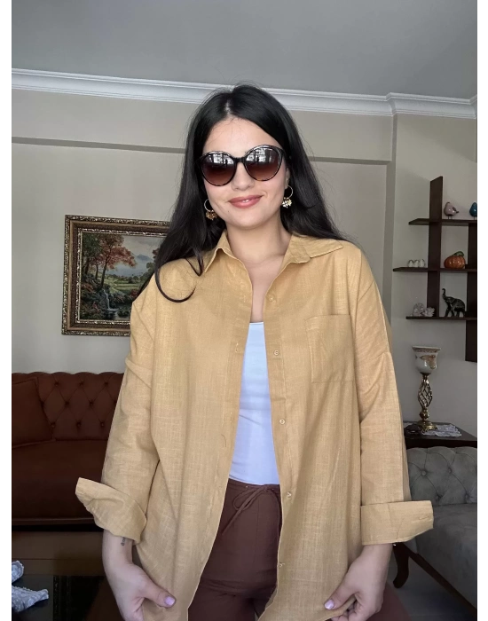 Hardal Oversize Keten Gömlek