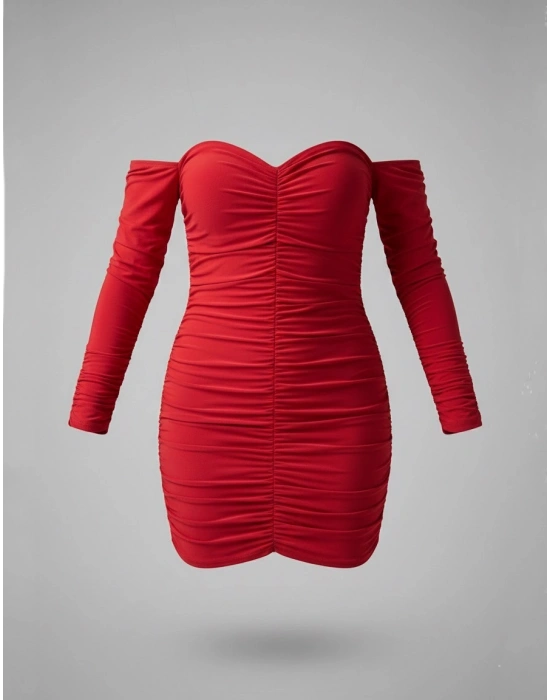 Kalp Yaka Kırmızı Elbise