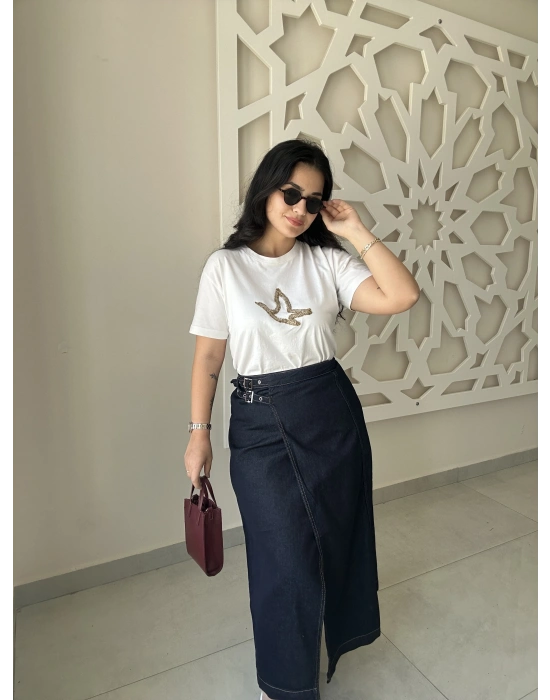 Kemerli Denim Uzun Etek