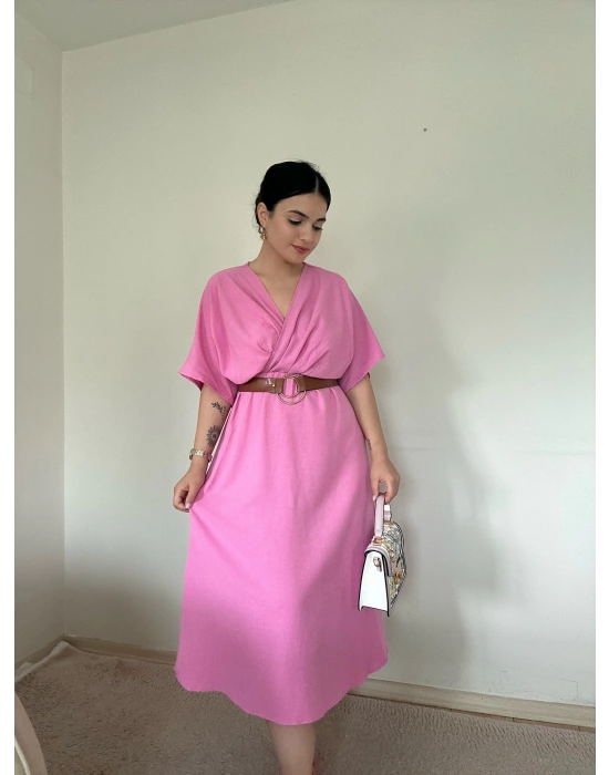 Kemerli Pembe Elbise
