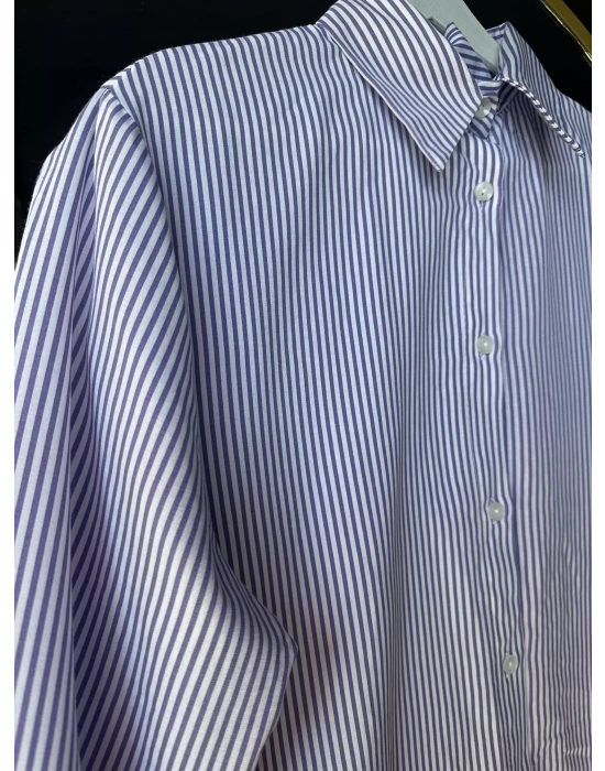 Lila Çizgili Gömlek